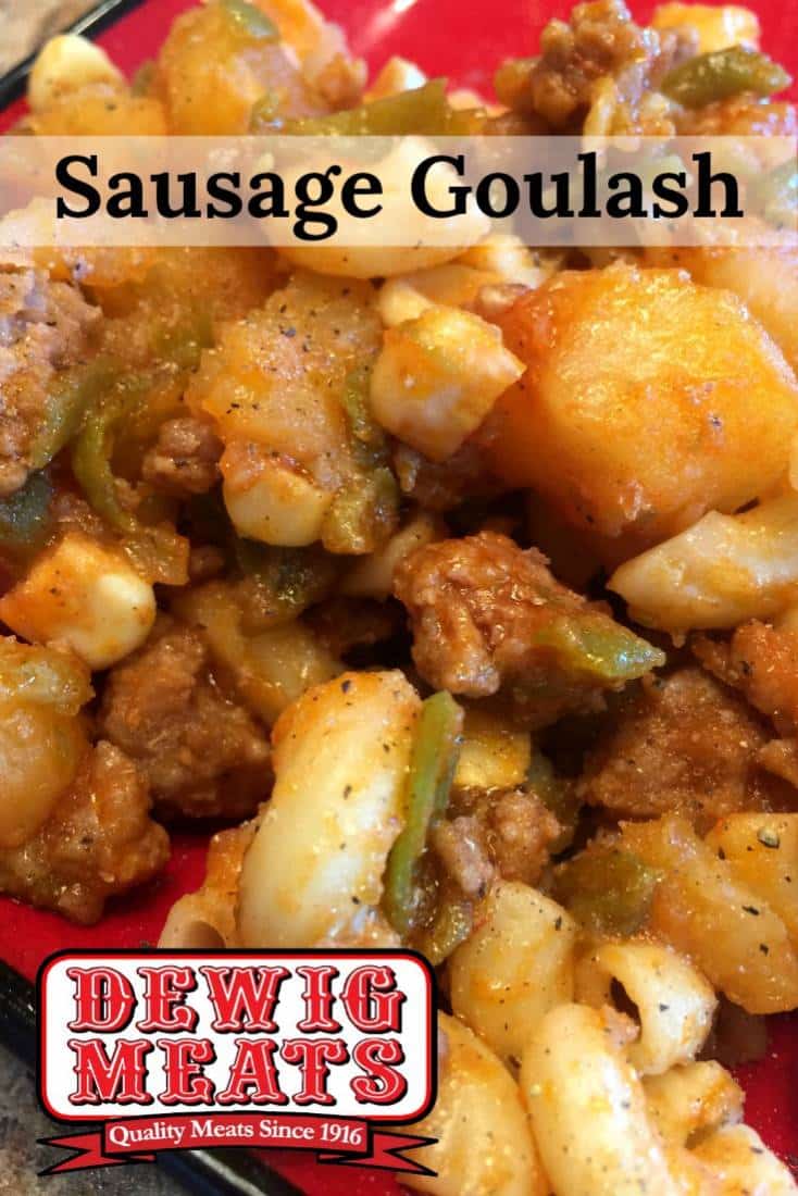 Sausage Goulash from Dewig Meats. This recipe for Easy Sausage Goulash reminds us of Grandma's cooking, and boy was that delicious! This is a very simple recipe, but full of flavor.