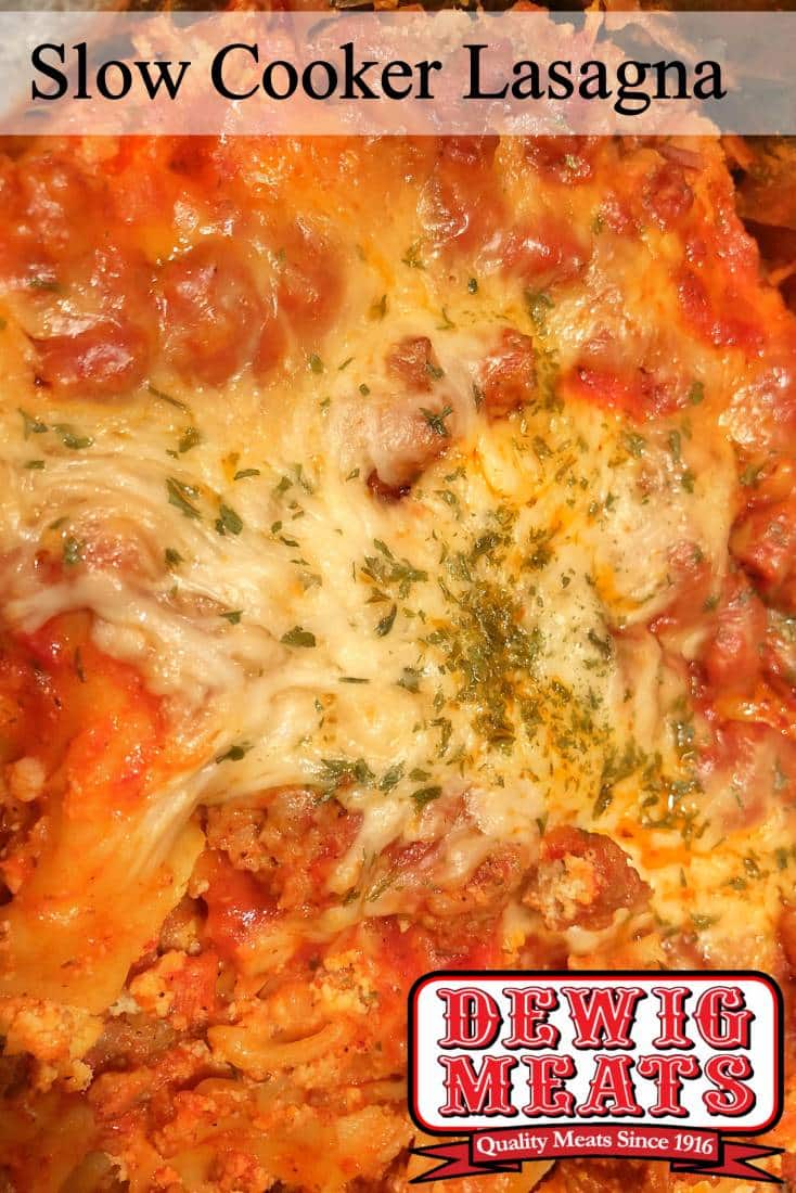 Slow Cooker Lasagna from Dewig Meats. There's nothing better than homemade lasagna. This recipe for Slow Cooker Lasagna is classic comfort food made easy. It's perfect for busy weeknights!