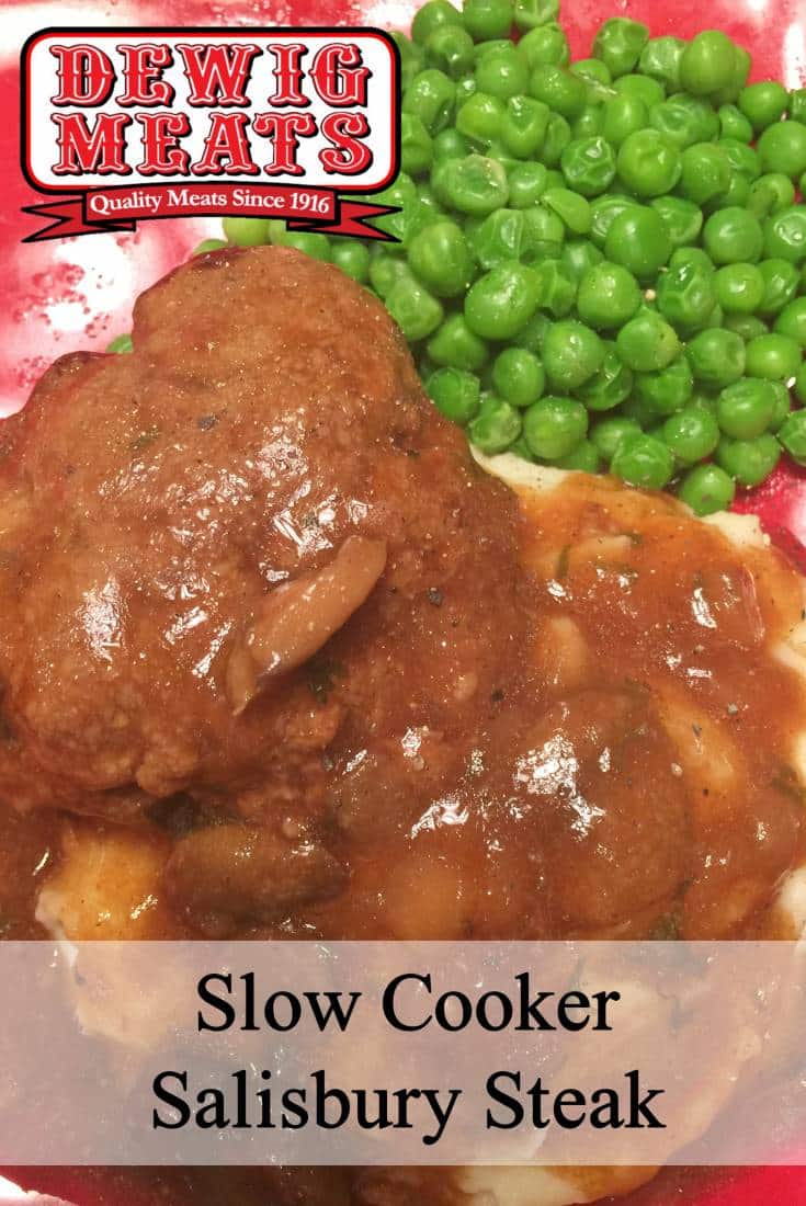 SLOW COOKER SALISBURY STEAK from Dewig Meats. This recipe for Slow Cooker Salisbury Steak is a classic comfort food that's a breeze to make! This hearty dish is packed full of flavors that the whole family will love! 